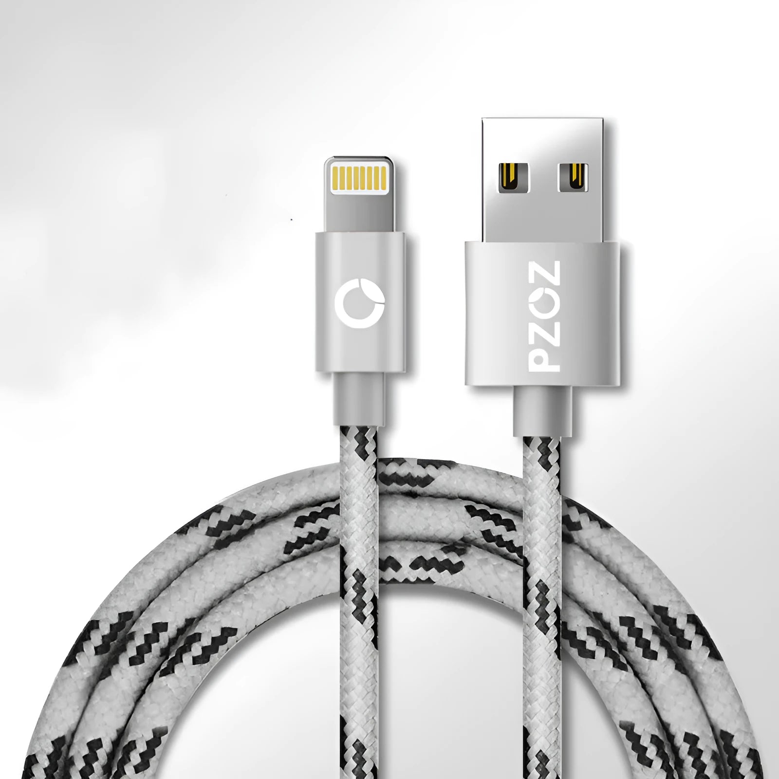 Apple MFI certified Lightning charging cable in grey or silver, 1 metre length.