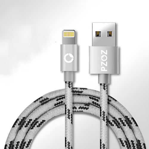 Apple MFI certified Lightning charging cable in grey or silver, 1 metre length.