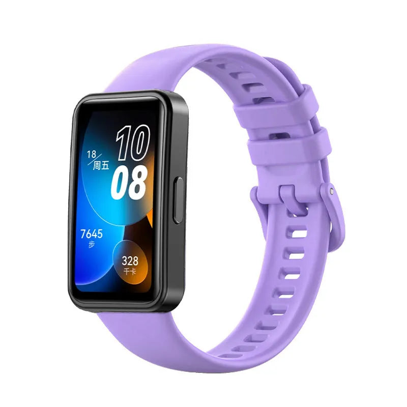 Huawei silicone watch strap in monochrome design on display with eleven colour options