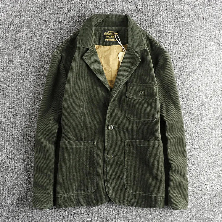 Heavy amekaji retro washed pure cotton corduroy casual jacket for men in brown