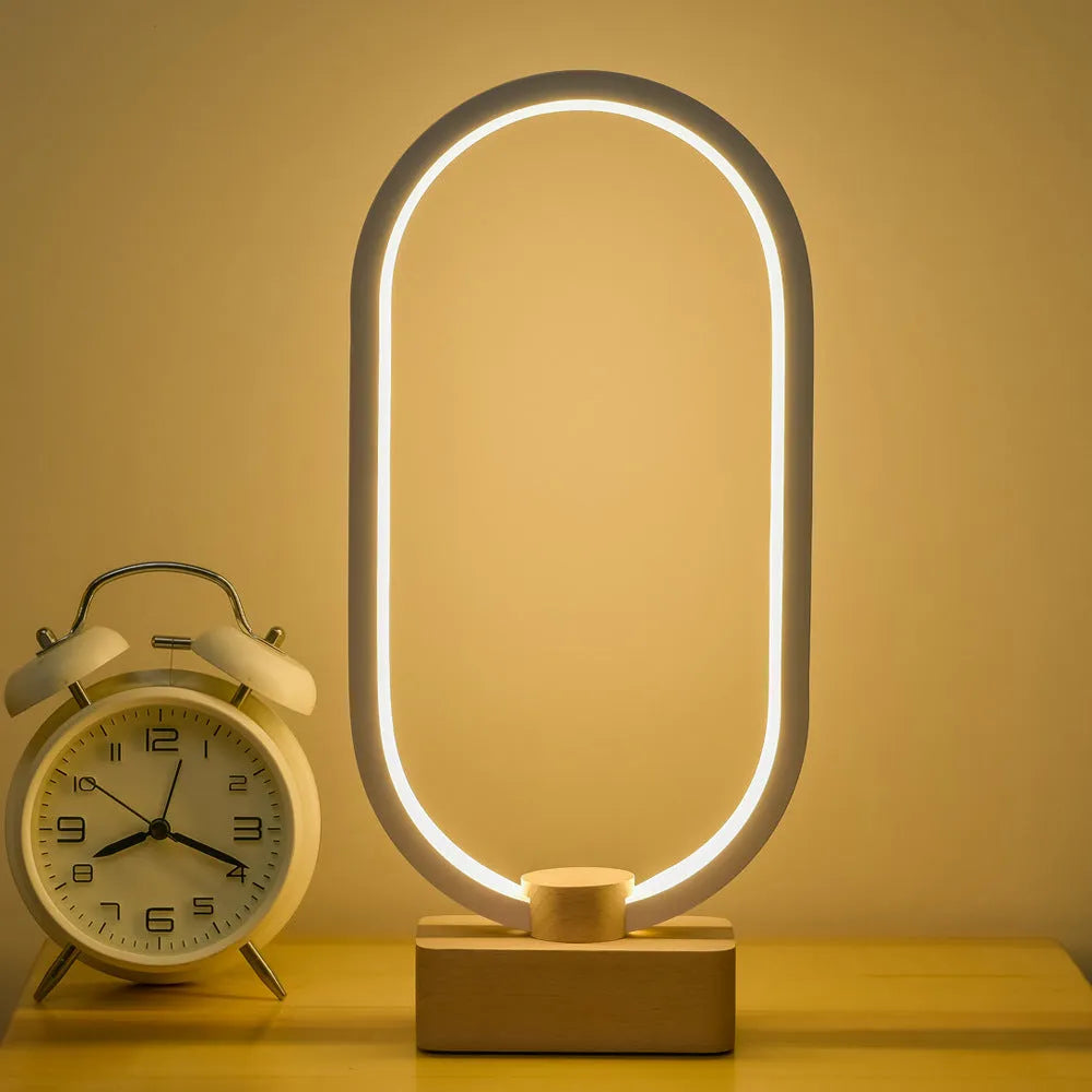 Smart remote control magnetic suspension balance desk lamp with beech wood holder, oval or round base, USB powered