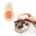 Green and white 3-in-1 cat steam brush with silicone teeth and water spray function, shown with size scale.