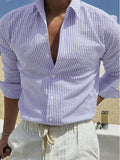 Men's striped cardigan lapel long sleeve shirt in polyester available in multiple colours