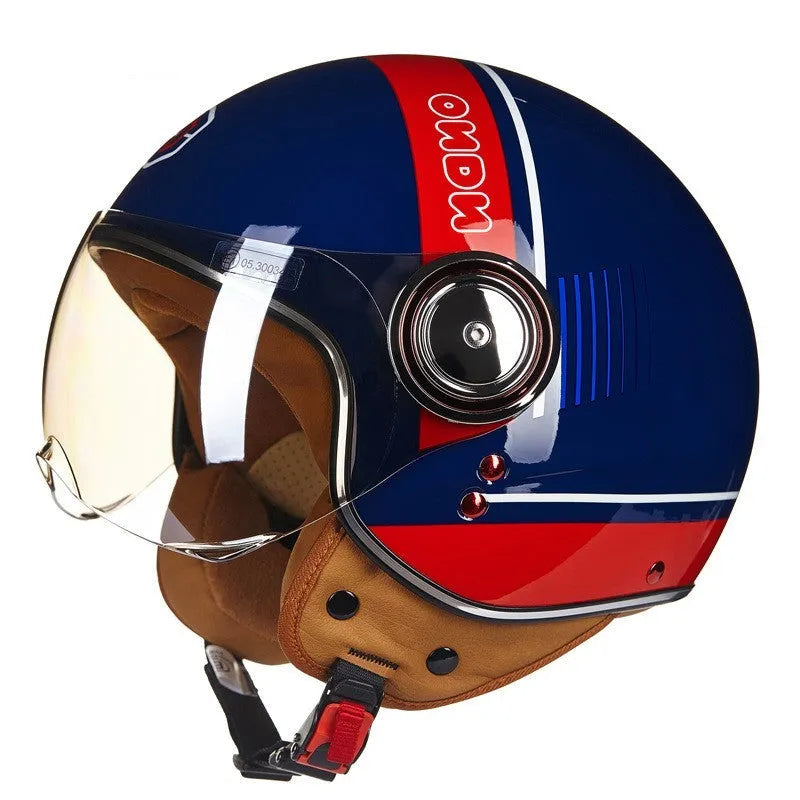 Retro battery car half helmet in bright colour options with lightweight ABS construction
