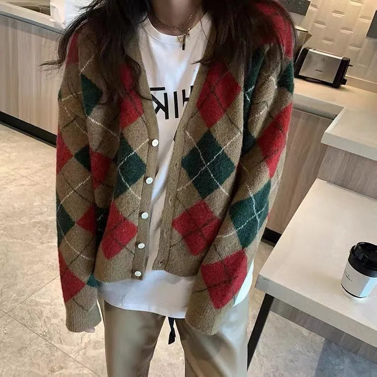 Japanese Korean casual cardigan in macaron colours - pink, green, black, khaki acrylic knit coat