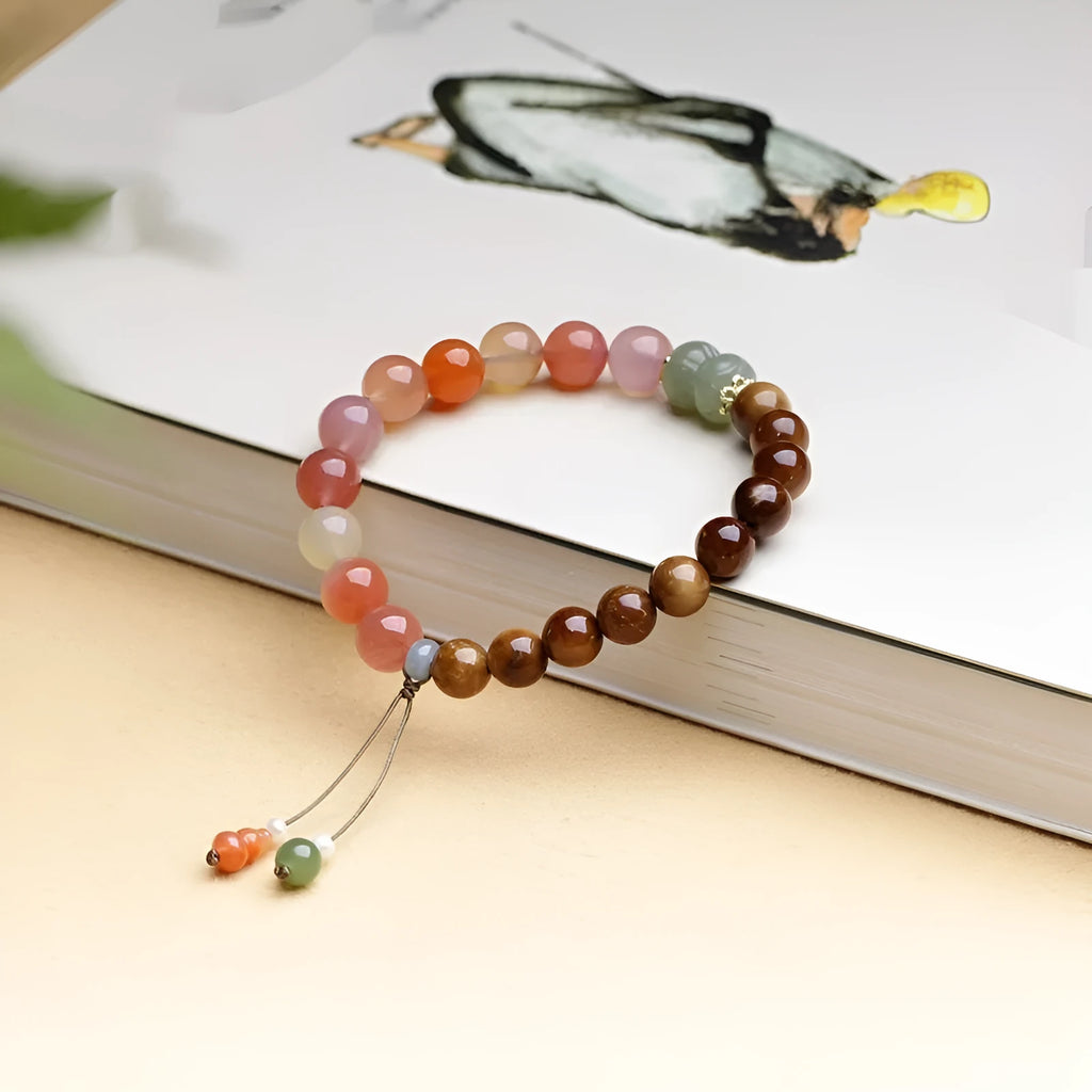 Handmade 8mm persimmon red agate bracelet with diamond-shaped beads for women