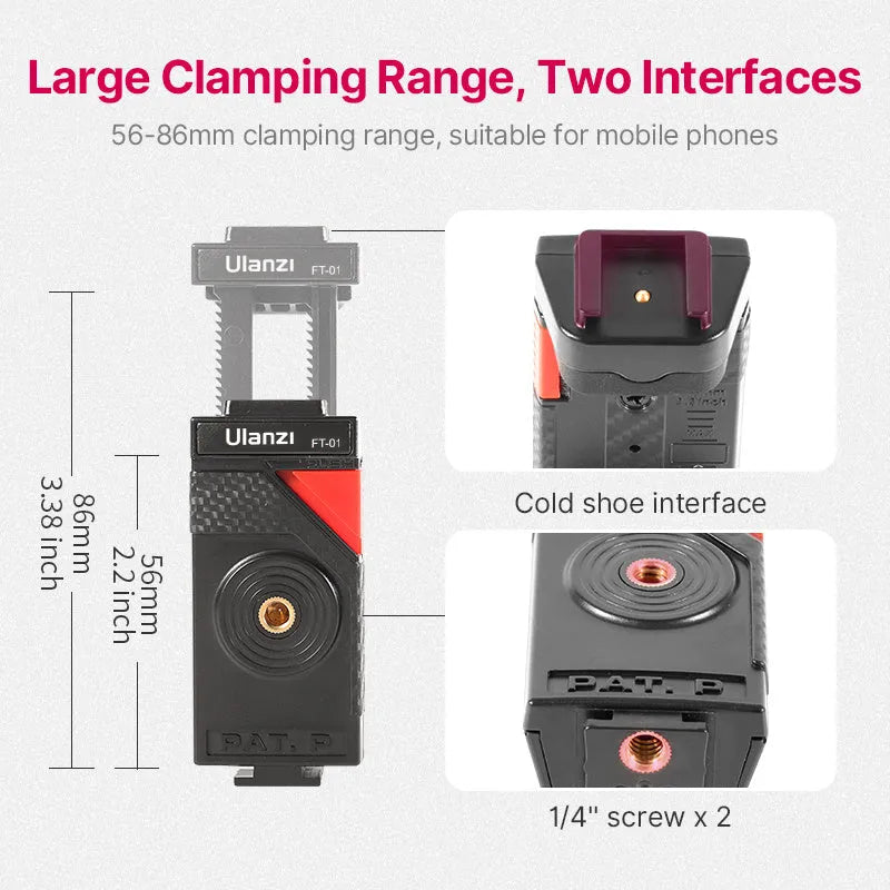 Black octopus leg mobile phone tripod set with clip, FT-01 model, aluminium alloy construction