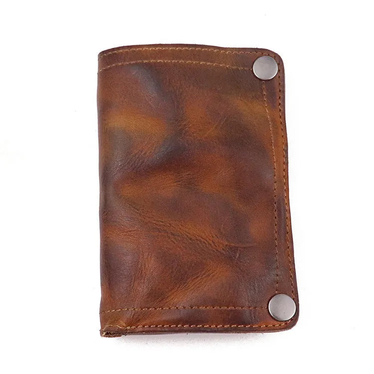 Men's genuine leather vertical long wallet with multiple card slots and coin pocket