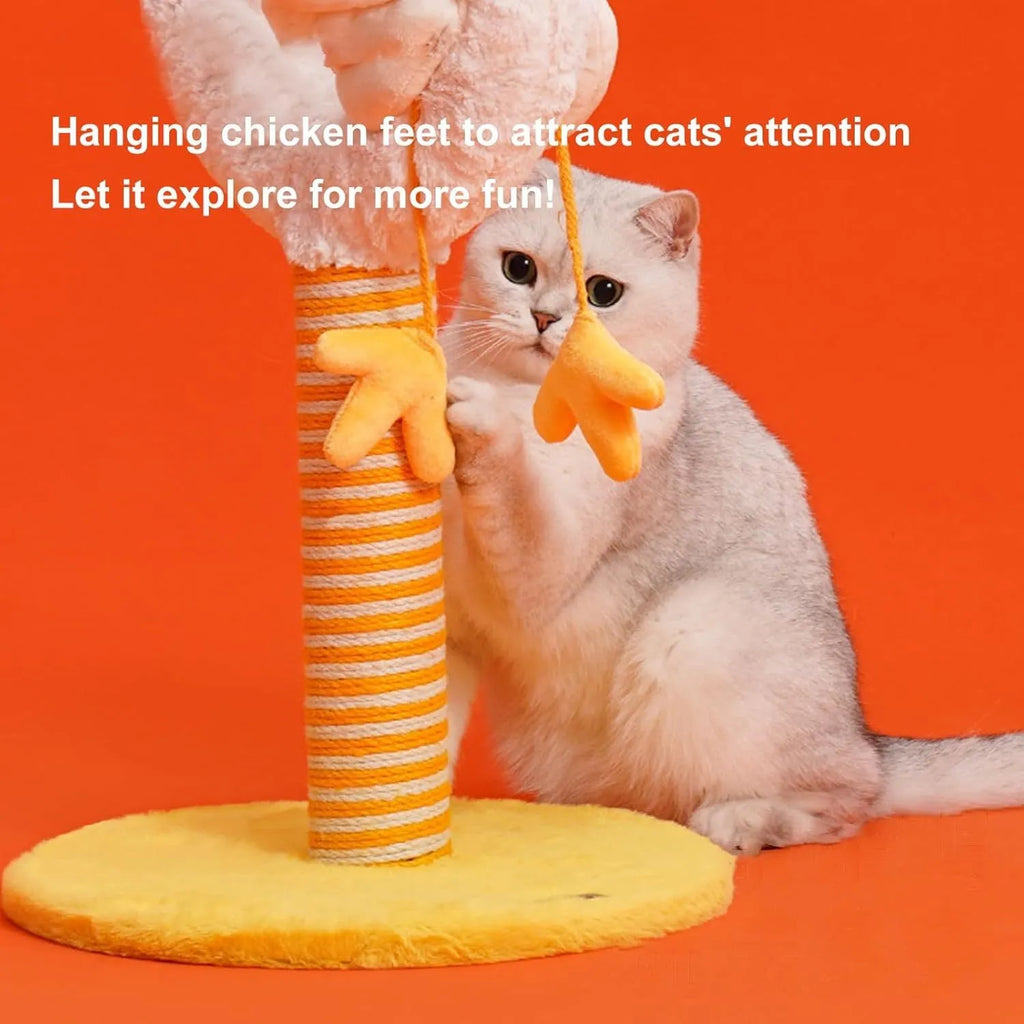 Yellow sisal cat scratching post with spring ball and U-shaped curved design