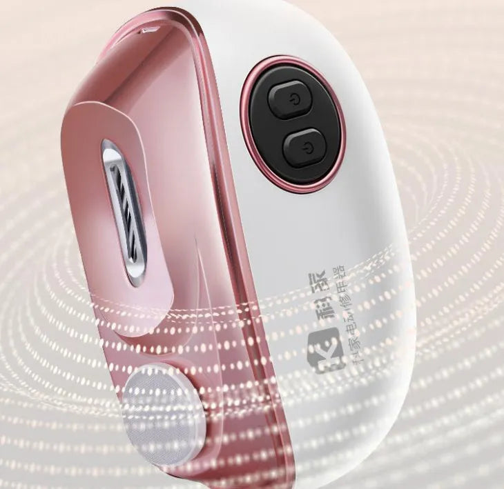 Blue electric nail clipper and polisher two-in-one tool with cleaning brush and USB cable.