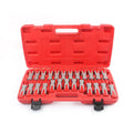 Car terminal removal tool kit with 25 pieces including needles and pull-out keys in a storage case.