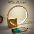 Navy blue wooden touch control bedside lamp with digital alarm clock display and natural sound functions