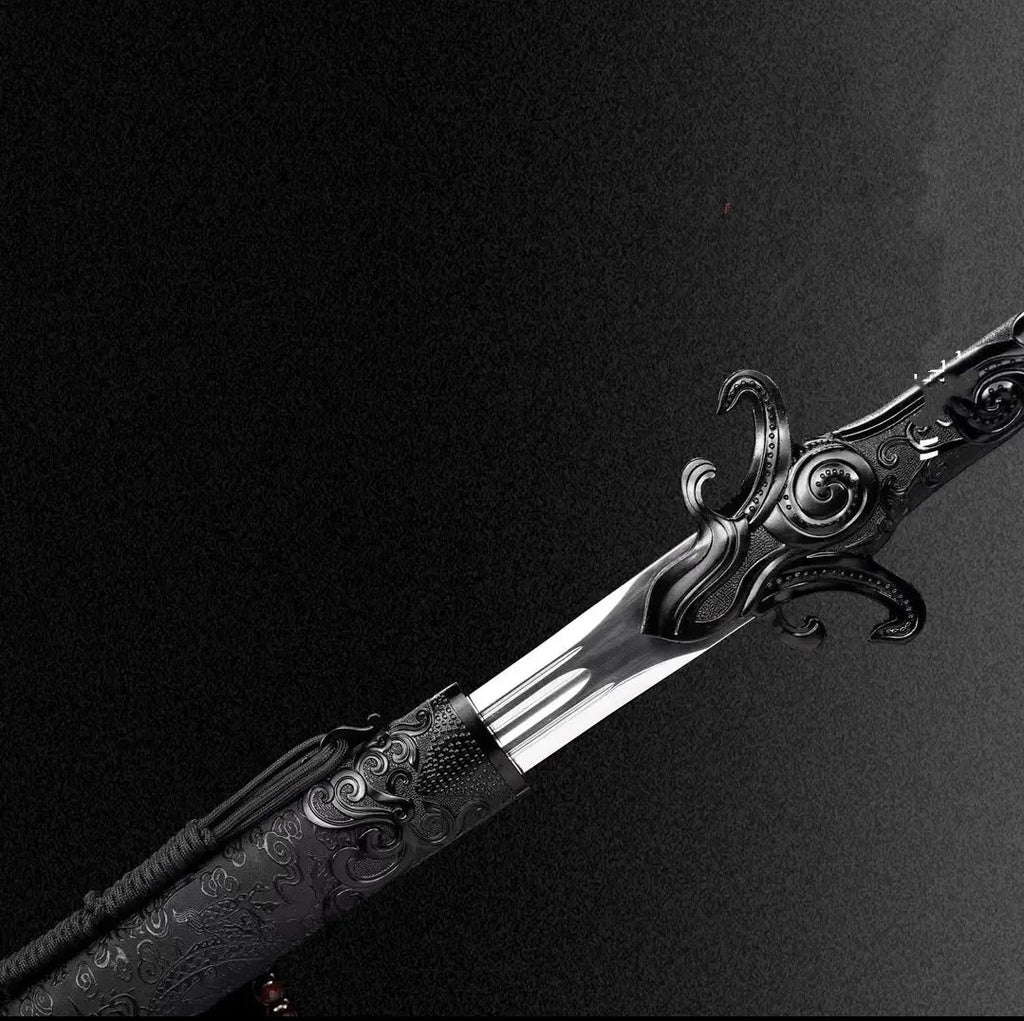 Yuling black 65 manganese steel integral sword with leather-covered scabbard