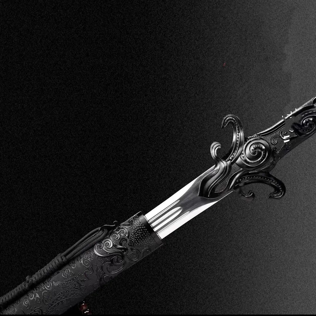 Yuling black 65 manganese steel integral sword with leather-covered scabbard