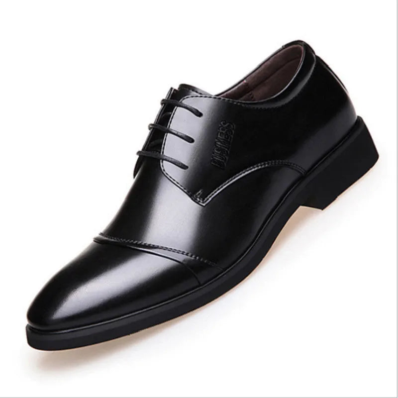 Men's black leather lace-up business shoes with rubber sole on extended size range