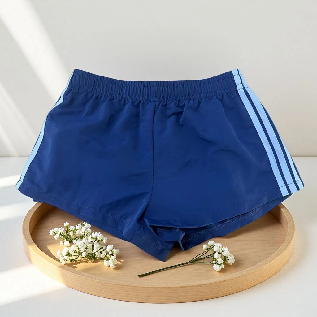 Men's navy blue casual sports shorts with high waist design in nylon fabric