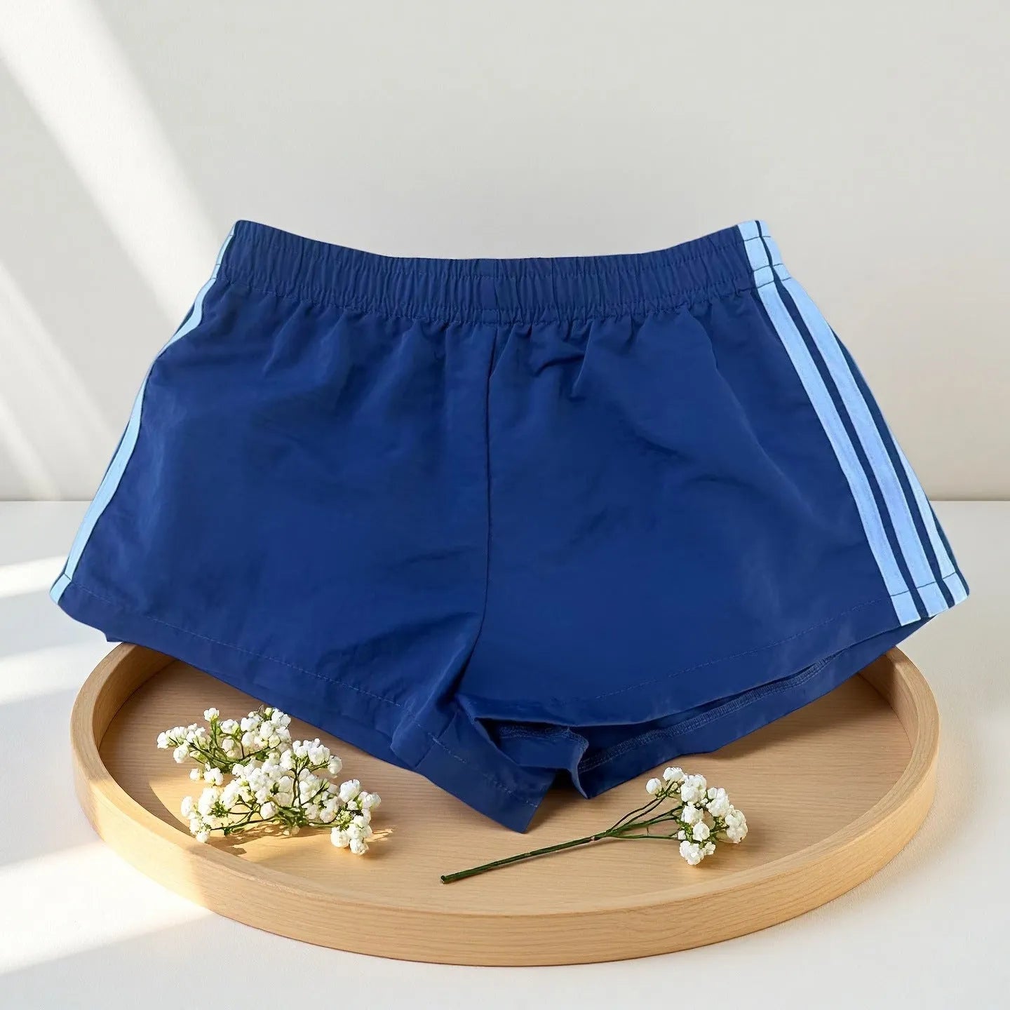 Men's navy blue casual sports shorts with high waist design in nylon fabric