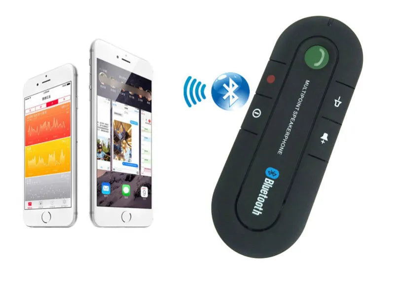 Black vehicle Bluetooth handsfree unit mounted on car sun visor with cable connection