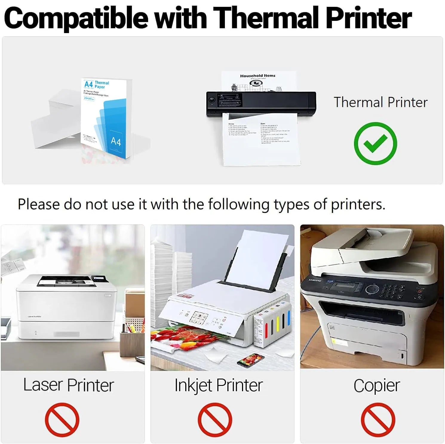 Pack of white A4 thermal printer paper sheets for business use.