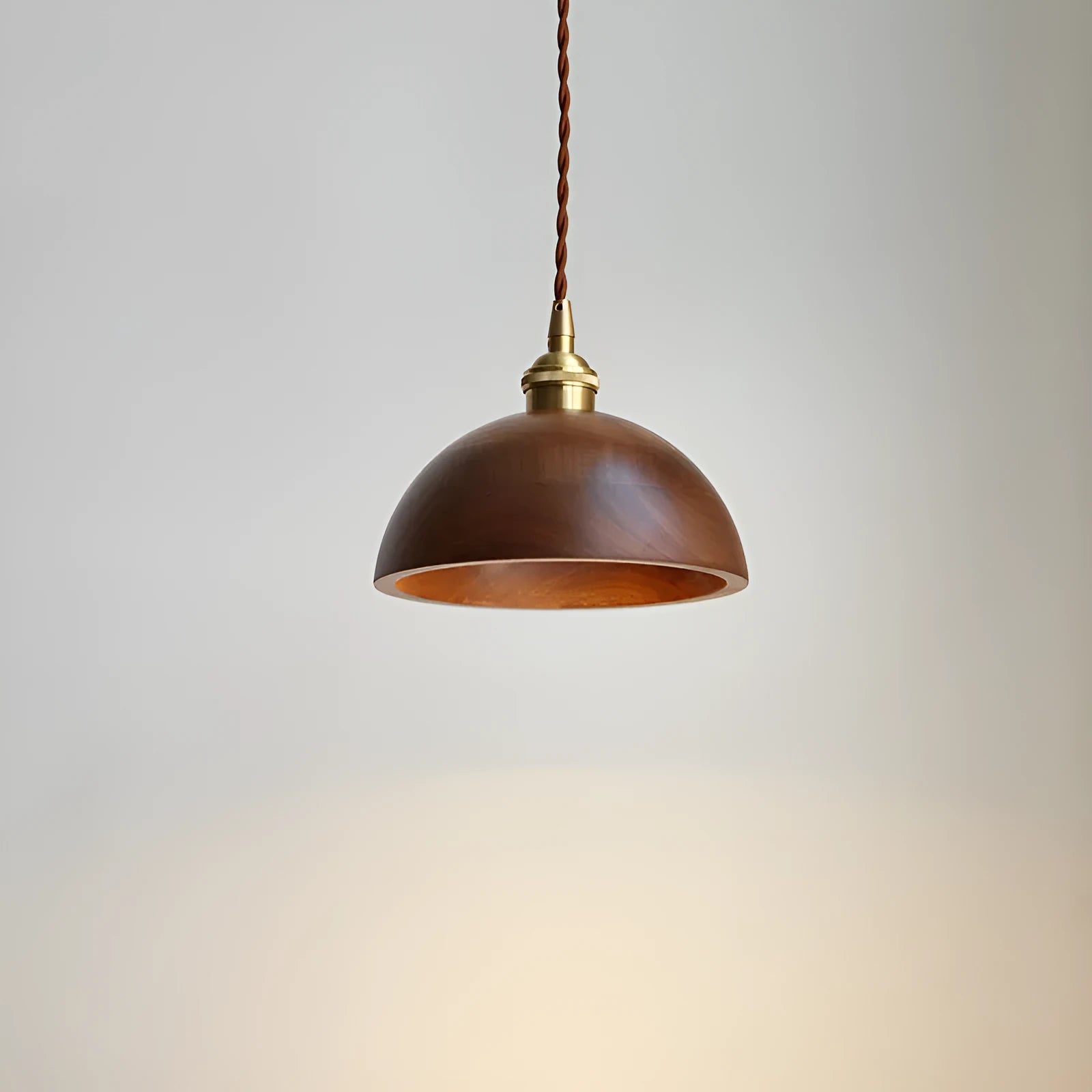 Black walnut and copper single-head droplight chandelier with an E27 lamp holder.