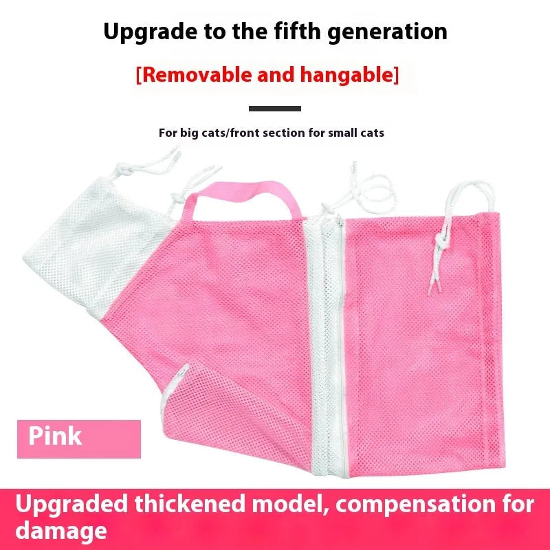 Fifth-generation upgraded cat grooming bag in pink white colour with detachable design for pet washing