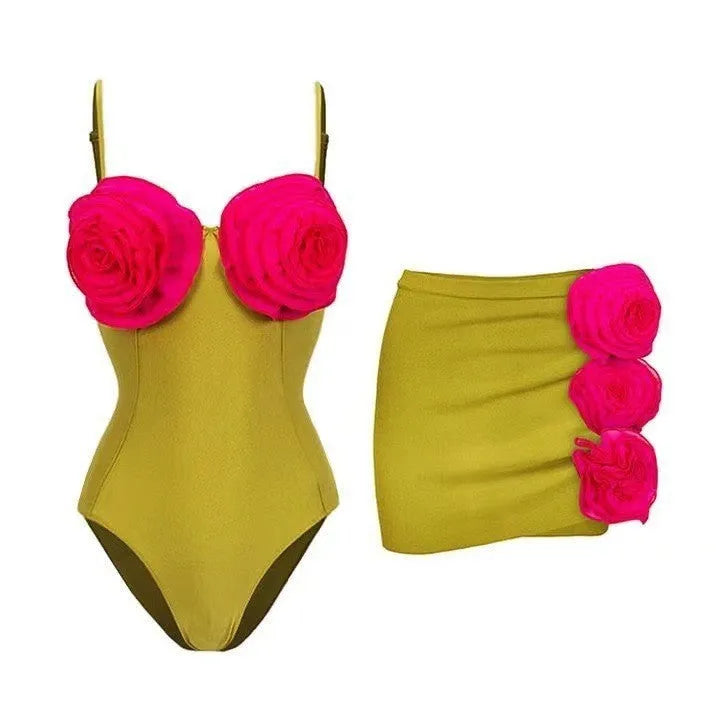 French one-piece solid colour women's bikini swimsuit in polyester with hollow out detail, on female model