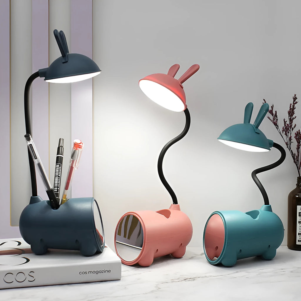 Cartoon-style desk lamp with integrated pen container in modern simple design