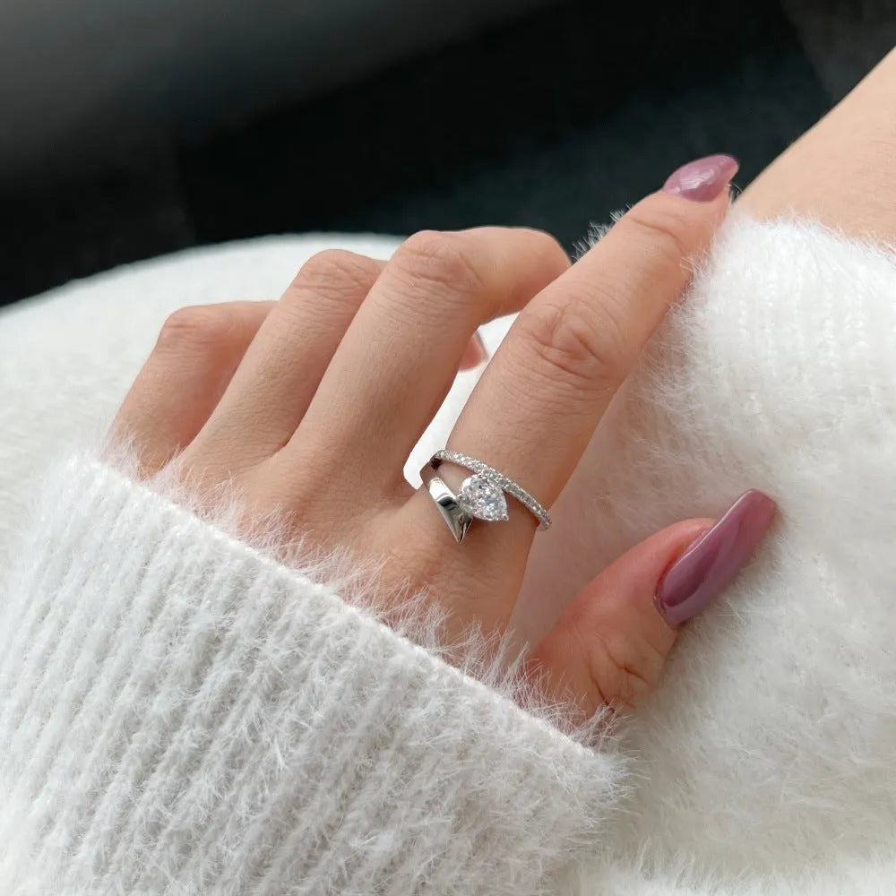 Women's ring with water drop diamond shape, silver electroplated finish, geometric design, available in multiple colours and sizes