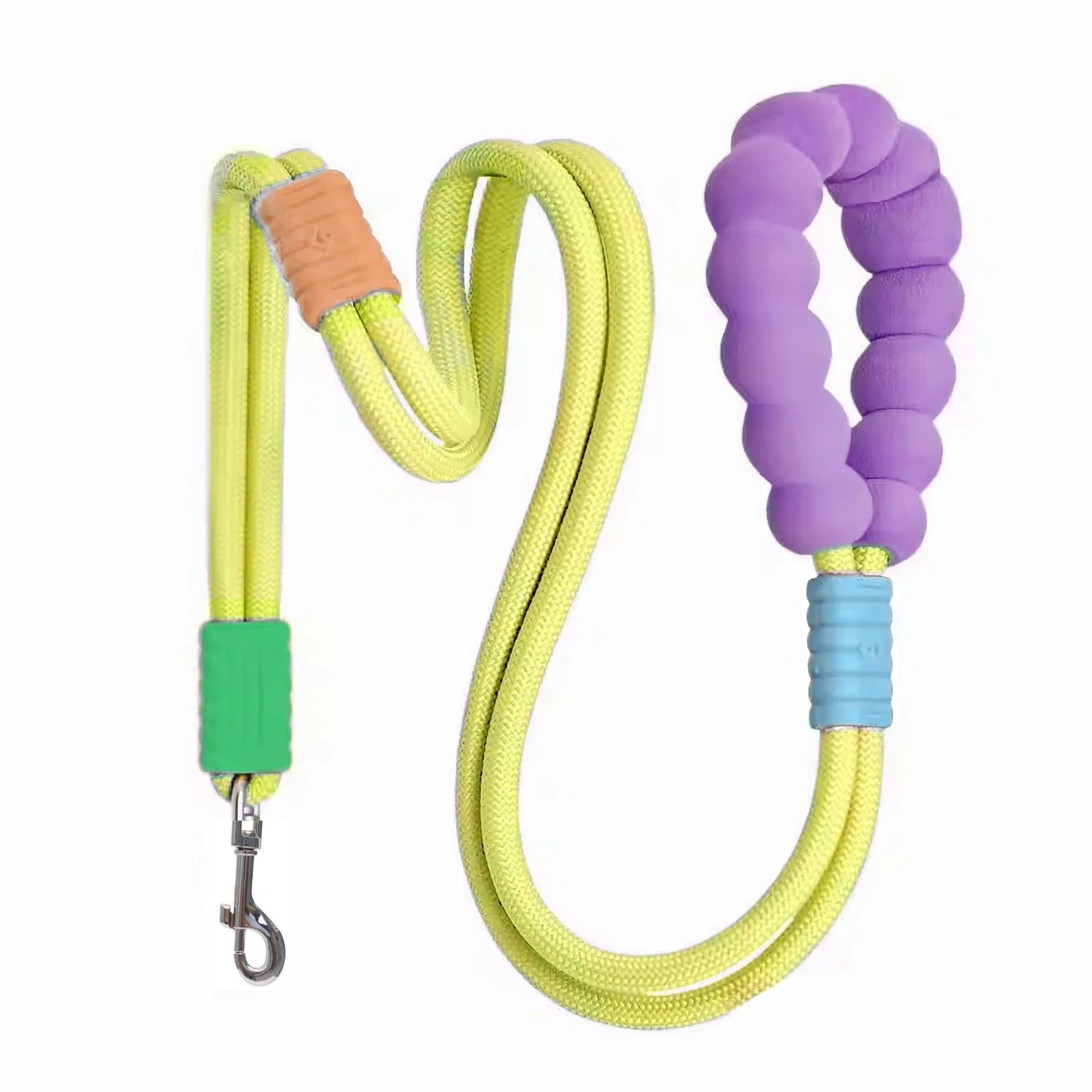 Dog traction leash with foam handle showing 140cm nylon rope in available colours