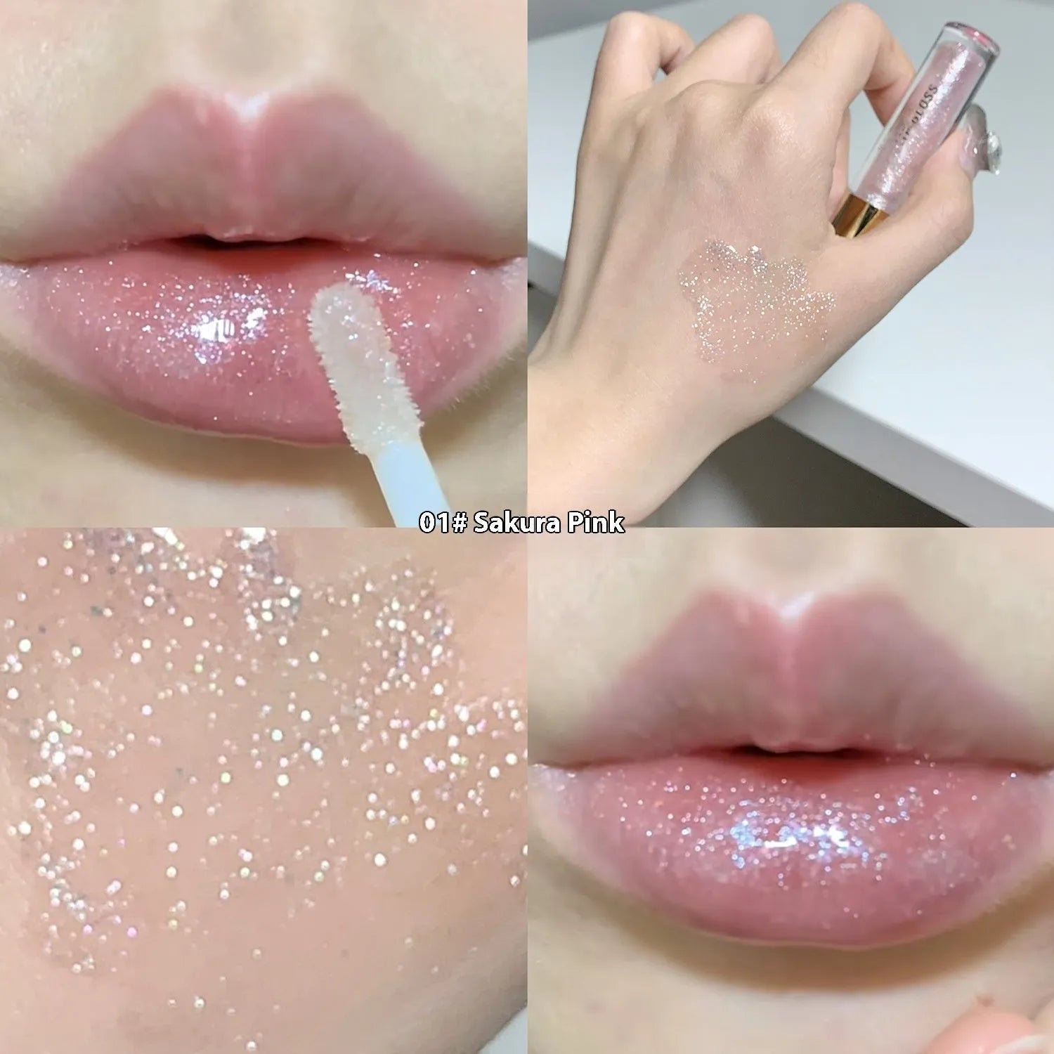 Moisturising lip lacquer with water-light mirror finish in five colour shades on display