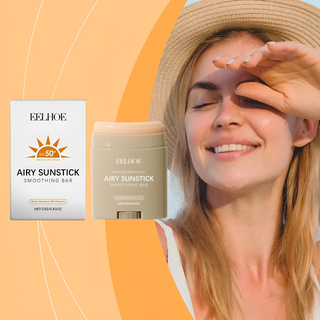 SPF50+ non-oily sunscreen stick in portable 23g packaging for face and body protection