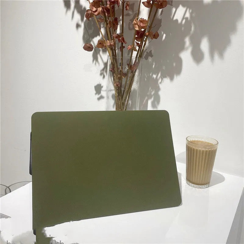 Army green quicksand hard plastic MacBook protective shell for Apple MacBook Pro and Air models.