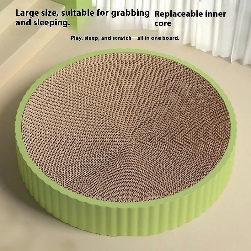 Round green cat scratching board and lounging nest, 55 cm diameter, with replaceable centre