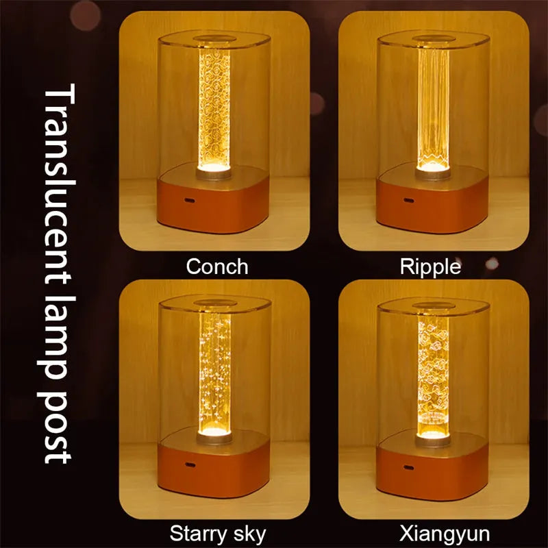 Rose gold USB touch control LED atmosphere lamp with abstract design on wooden surface