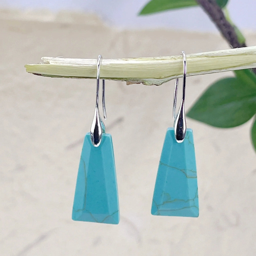 Natural lapis lazuli geometric earrings with crystal accents on gold and silver hooks