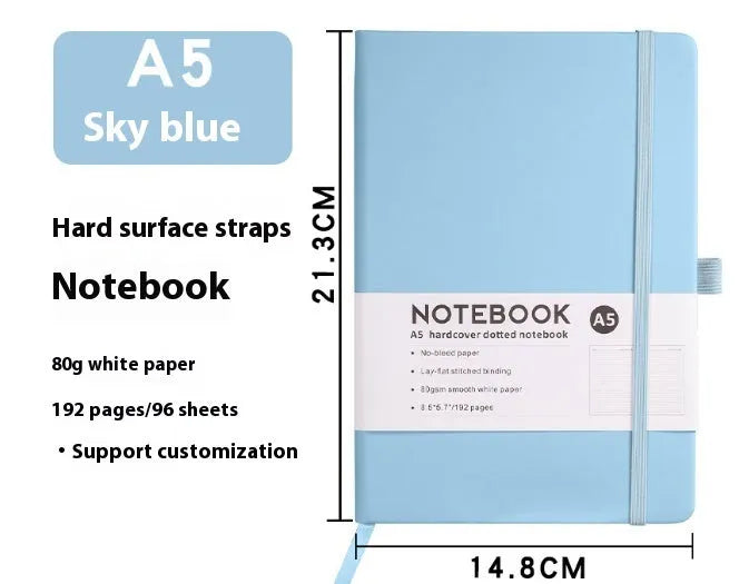 A5 office diary with hand skin feeling PU leather strap cover and lined inner pages