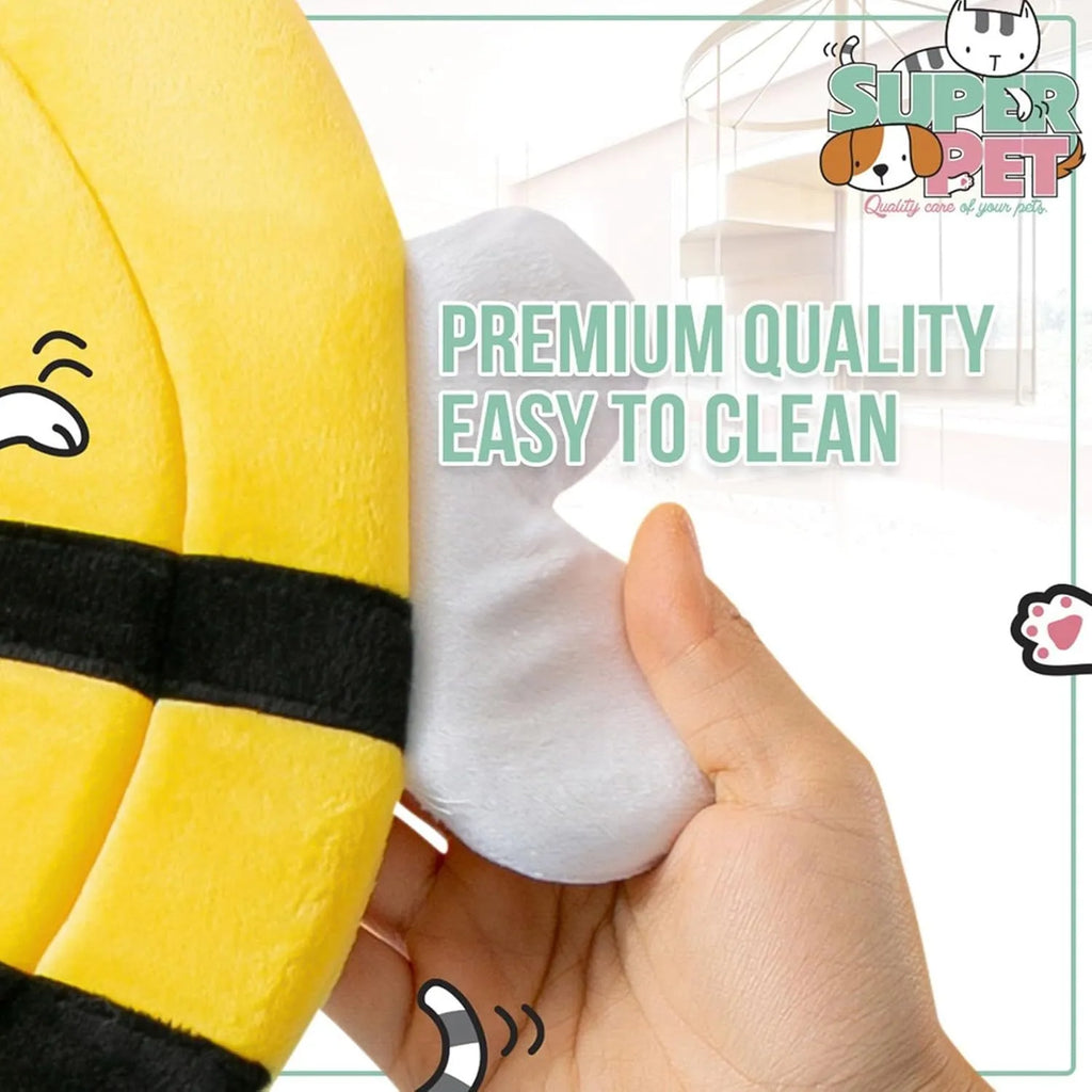 Soft bee-shaped cat cone collar with adjustable Velcro strap
