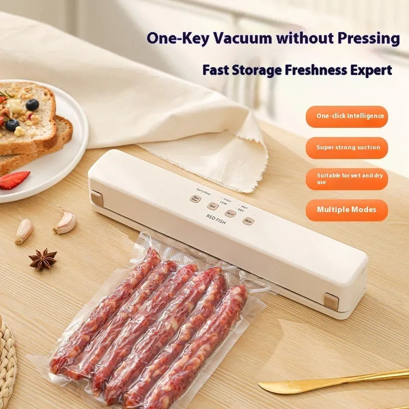 Off-white beige vacuum sealing machine with 85W power for household food packaging