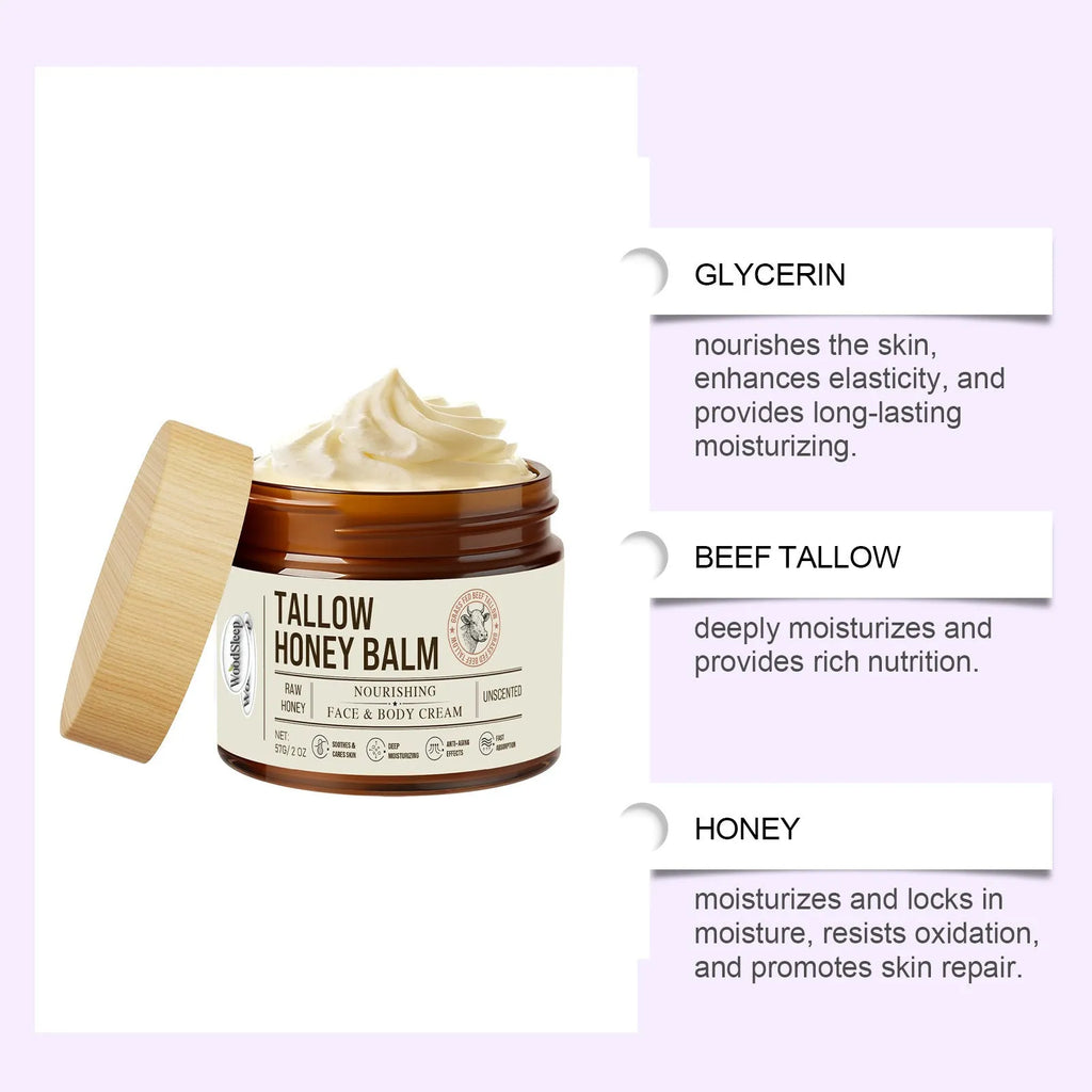Jar of tallow honey moisturising cream for dry skin, 57g