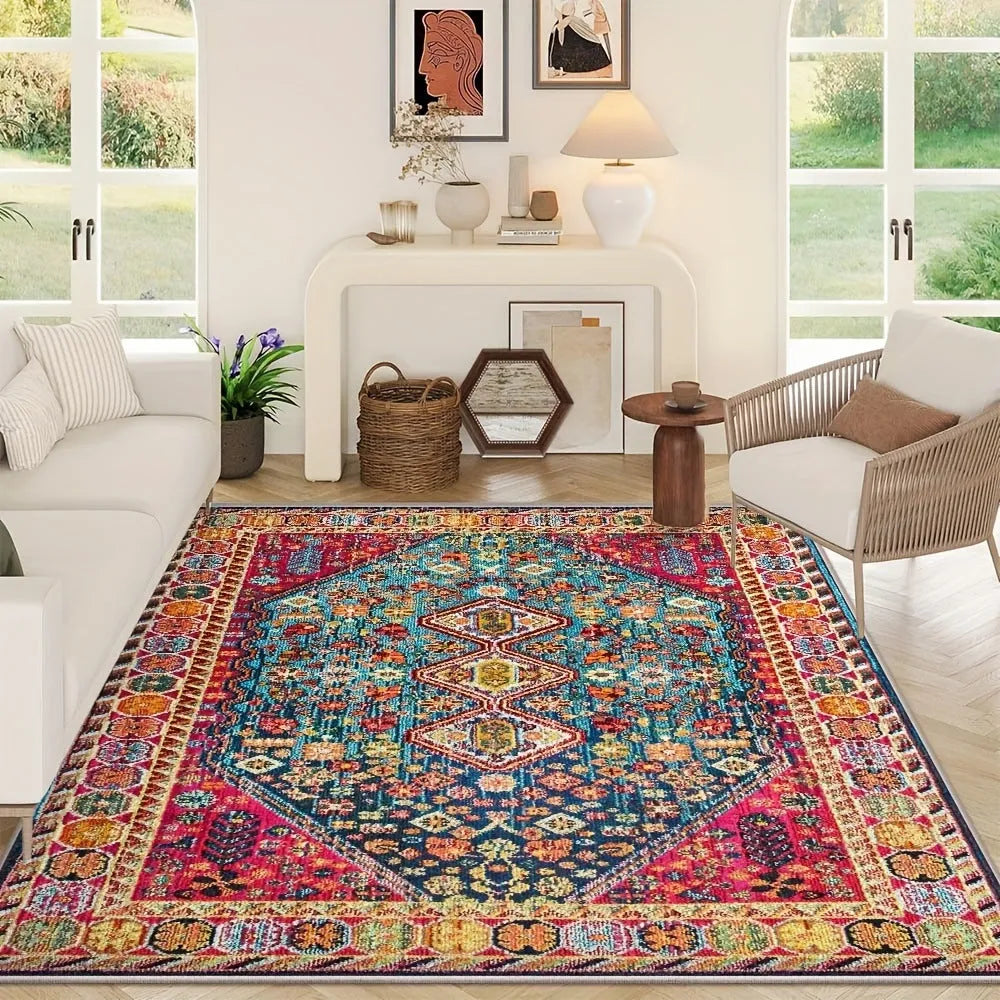 Washable crystal velvet Persian style living room carpet in rectangular shape with printed pattern