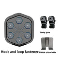 Smart black boxing machine with Bluetooth connectivity and Velcro straps, includes boxing gloves