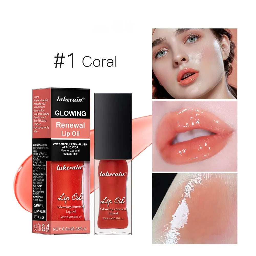 Glow Lip Gloss tube showing seven colour options with 8ml net content for nourishing moisturising lip care