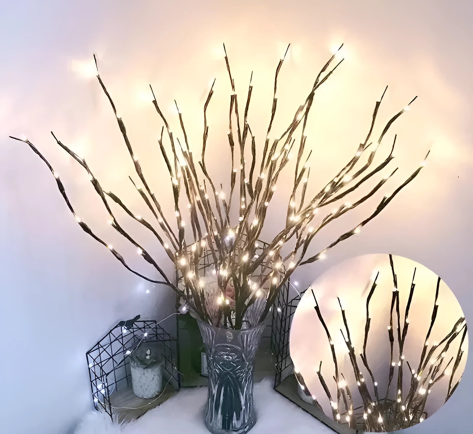 LED tree light with simulation branches in vase tree lamp showing multiple colour options