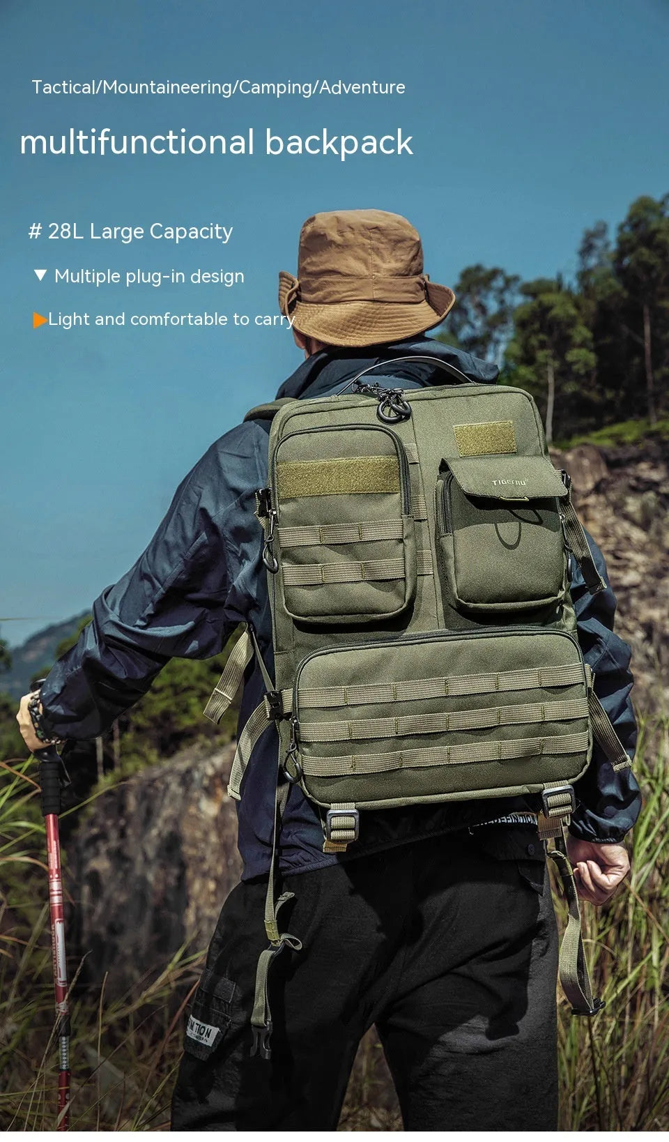 17-inch tactical backpack in Army Green with waterproof nylon construction