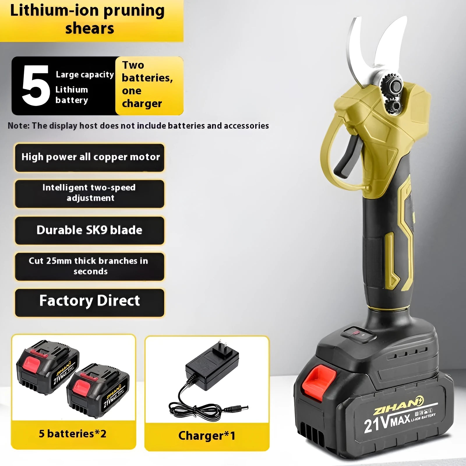 Electric pruning knife with lithium battery and brushless motor for wireless branch cutting