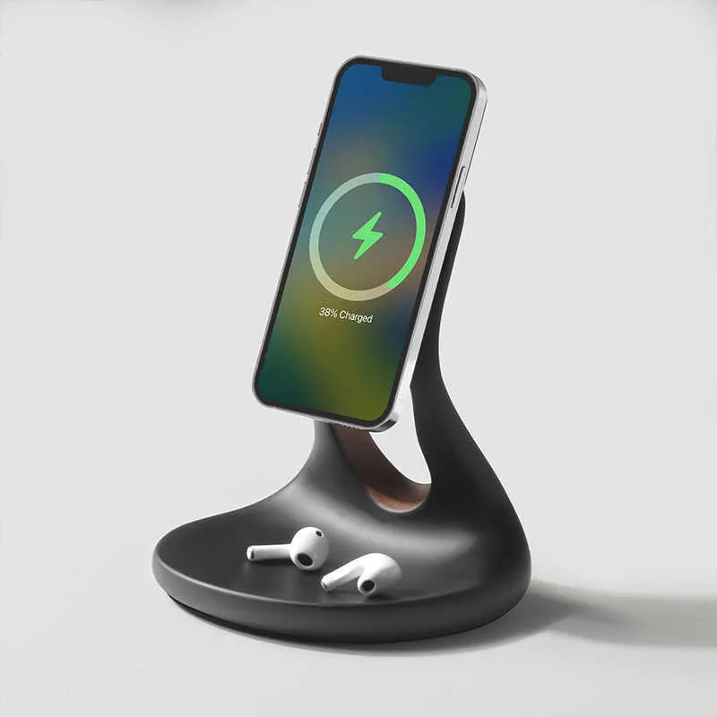 Creative MagSafe mobile phone holder resin storage rack with wireless charger slot and cable tray 16.5cm C11 style