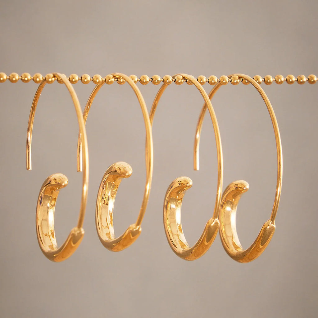 Gold-plated stainless steel geometric ring earrings for women, ins style, one pair, gold or steel finish