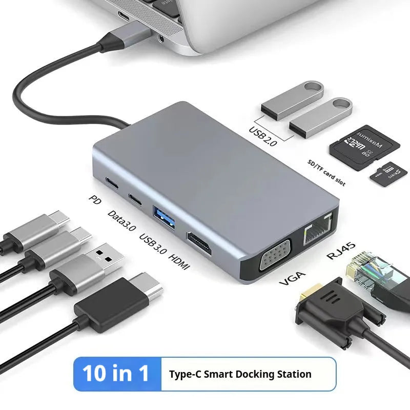 USB-C 7-in-1 expansion dock with HDMI port and multiple USB connections on a 15cm cable.