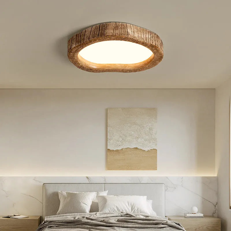 Wood grain finish new Chinese style flush mount ceiling lamp for bedrooms.