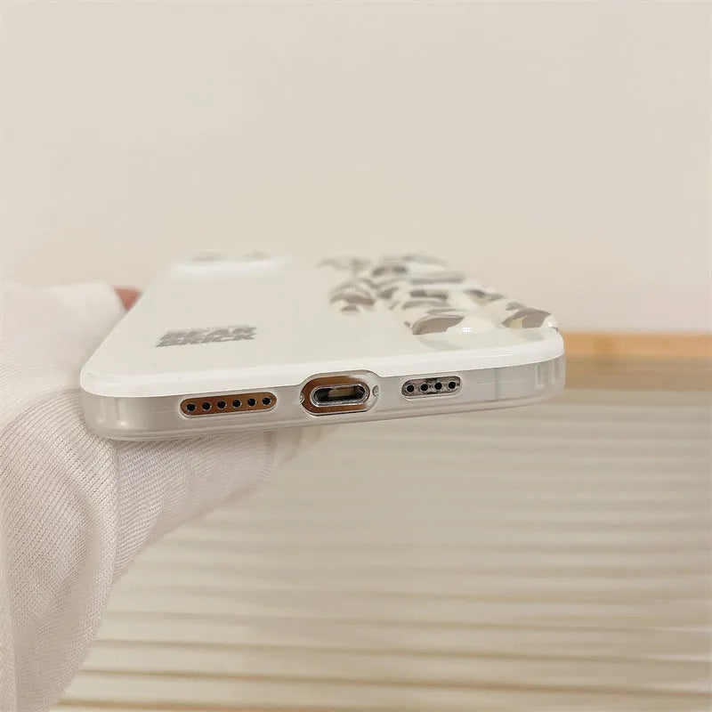 White leopard print plastic phone case back cover with IMD moulding for iPhone 13